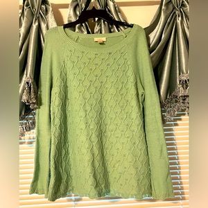 Loft Medium Seafoam Green Patterned Knit Sweater